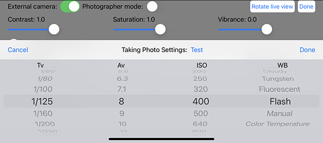 external camera external flash mode settings